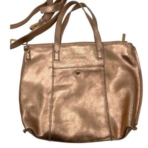 GIGI New York Metallic Rose Gold Leather Tote Crossbody Bag Gold Hardware EUC